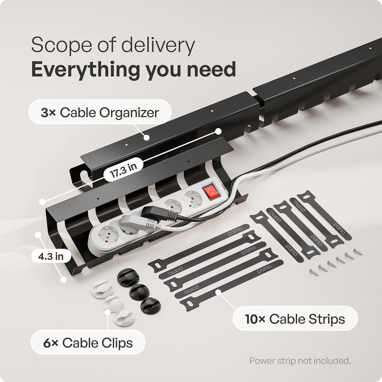 Cable Management under Desk for Easy Mounting Under-Table I Set of 3 - with 10X Cable Ties I Desk Organizer for Office/Home Office Table Thoughtful Cable Tray Holder