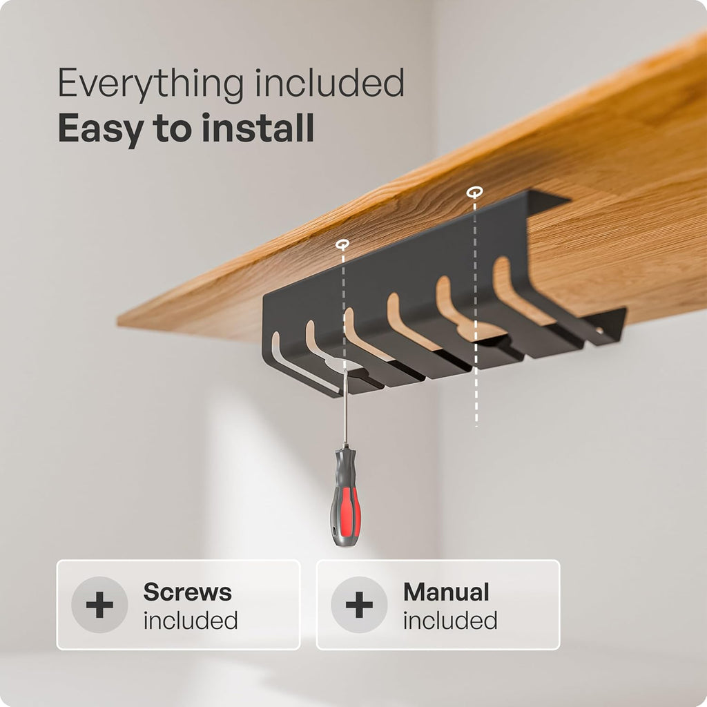 Cable Management under Desk for Easy Mounting Under-Table I Set of 3 - with 10X Cable Ties I Desk Organizer for Office/Home Office Table Thoughtful Cable Tray Holder