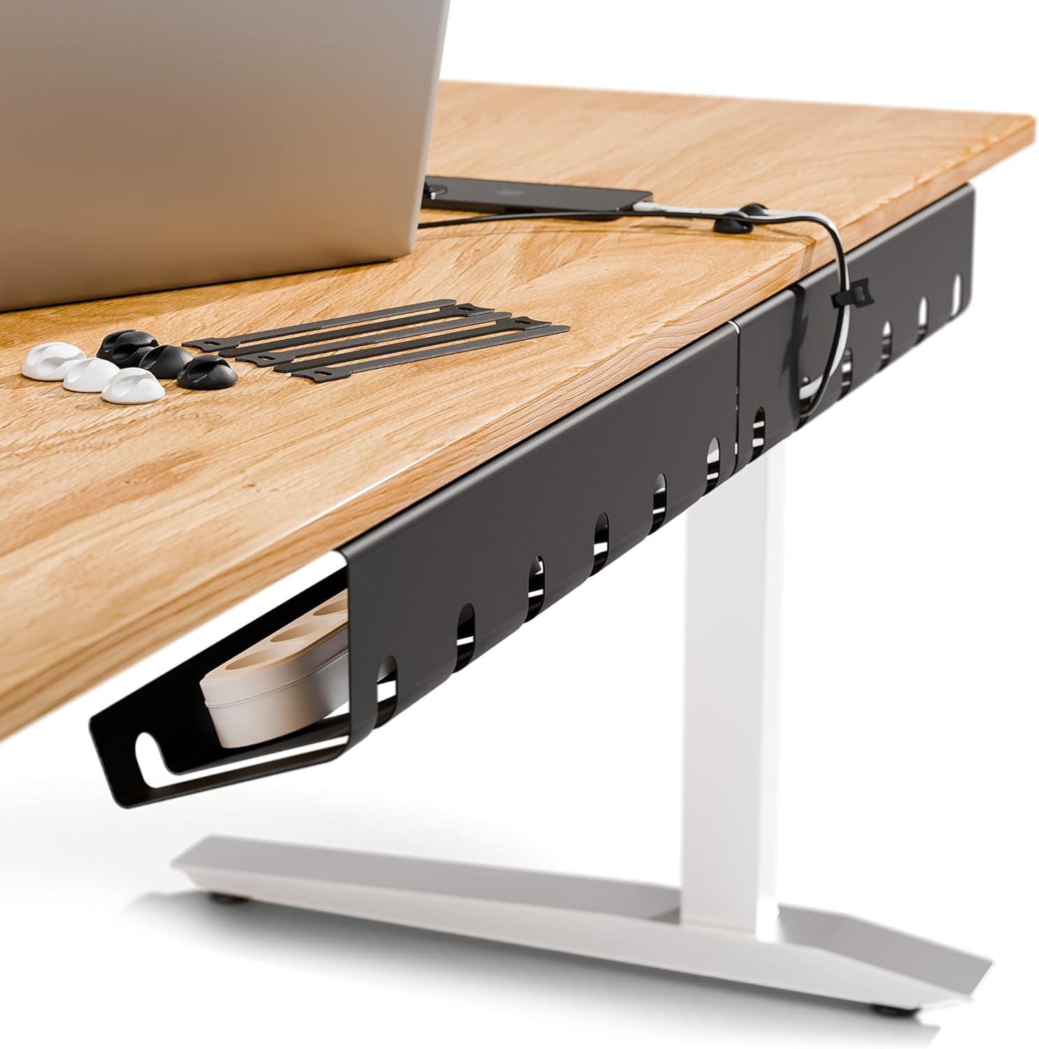 Cable Management under Desk for Easy Mounting Under-Table I Set of 3 - with 10X Cable Ties I Desk Organizer for Office/Home Office Table Thoughtful Cable Tray Holder