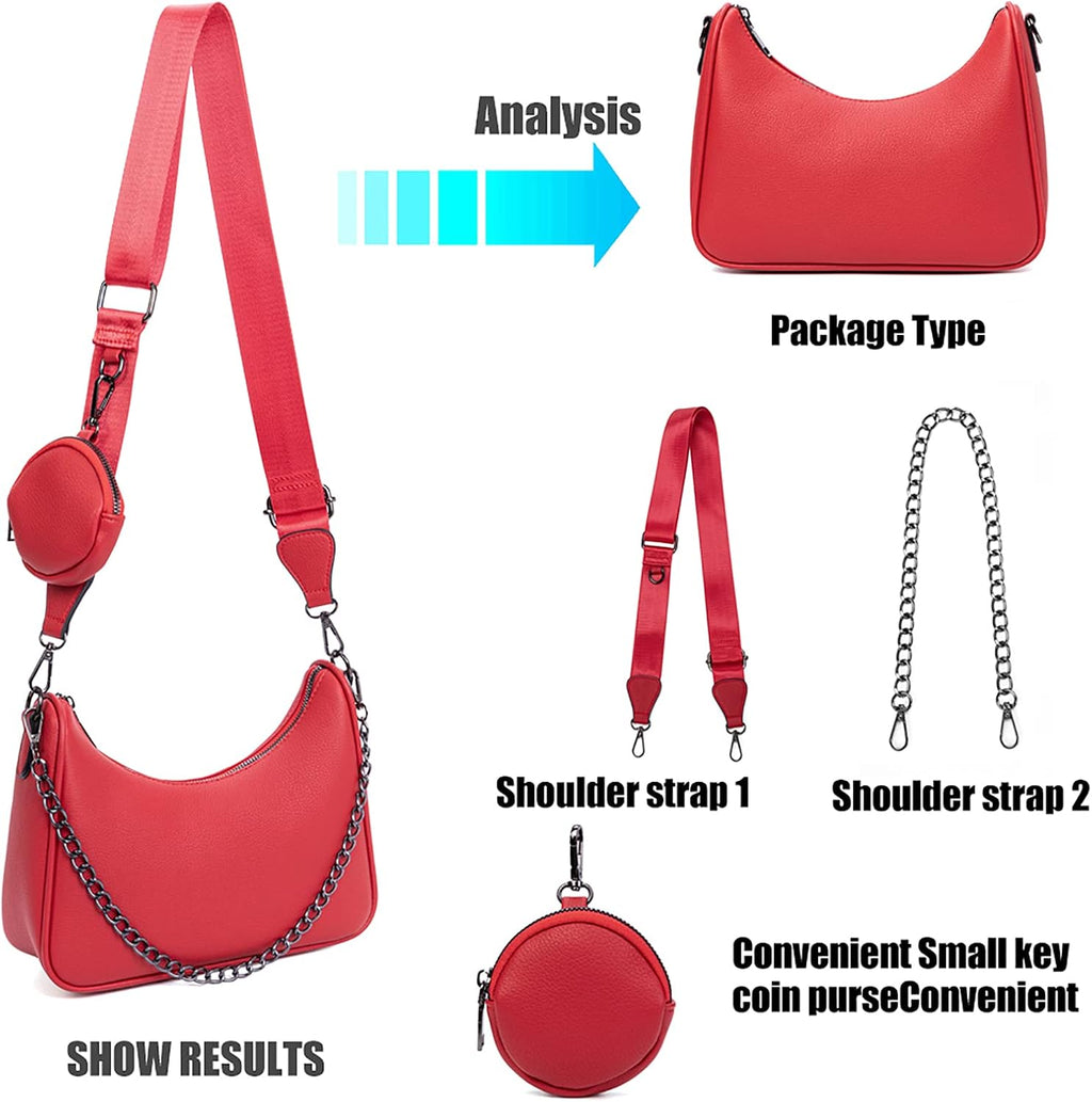 Small Crossbody Hobo Handbags for Women, Multipurpose Soft Shoulder Bag Lightweight Retro Tote Bag with Coin Purse 2Pcs/Set