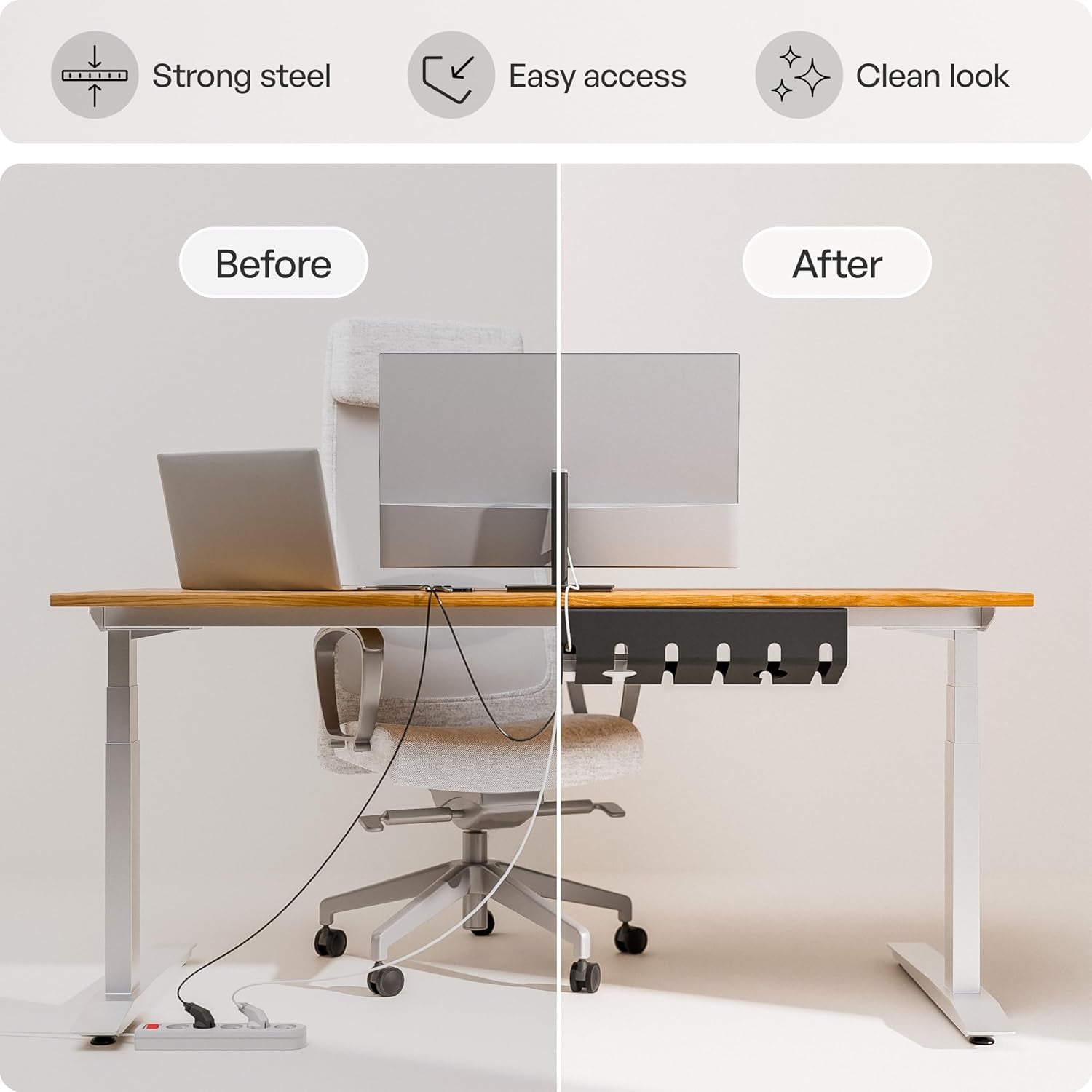 Cable Management under Desk for Easy Mounting Under-Table I Set of 3 - with 10X Cable Ties I Desk Organizer for Office/Home Office Table Thoughtful Cable Tray Holder